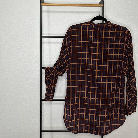 THEORY 100% Silk Dolman York Plaid Purple Multi Blouse, size small, like new - Picture 2 of 6